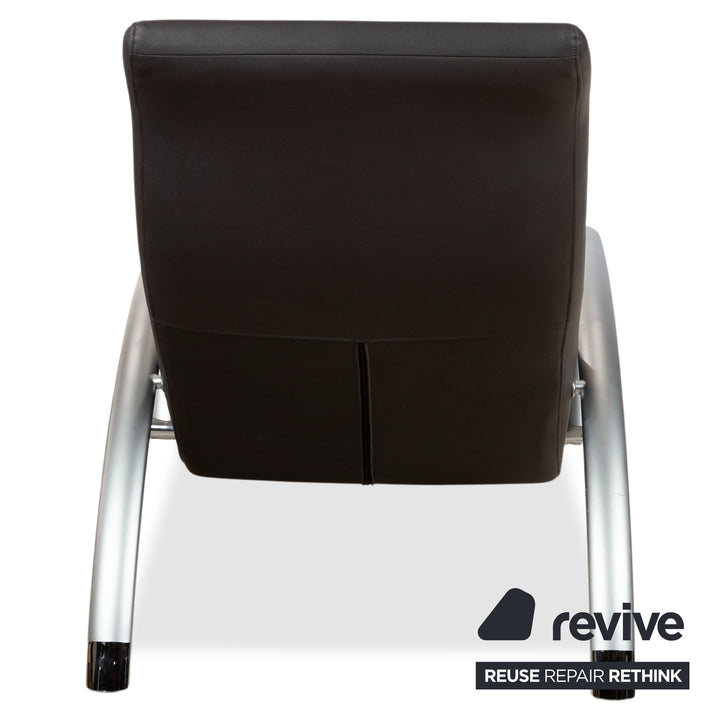 Sillón reclinable de cuero Rolf Benz 2600 negro, piel vegana gris antracita, tapizado nuevo GAVIN 117
