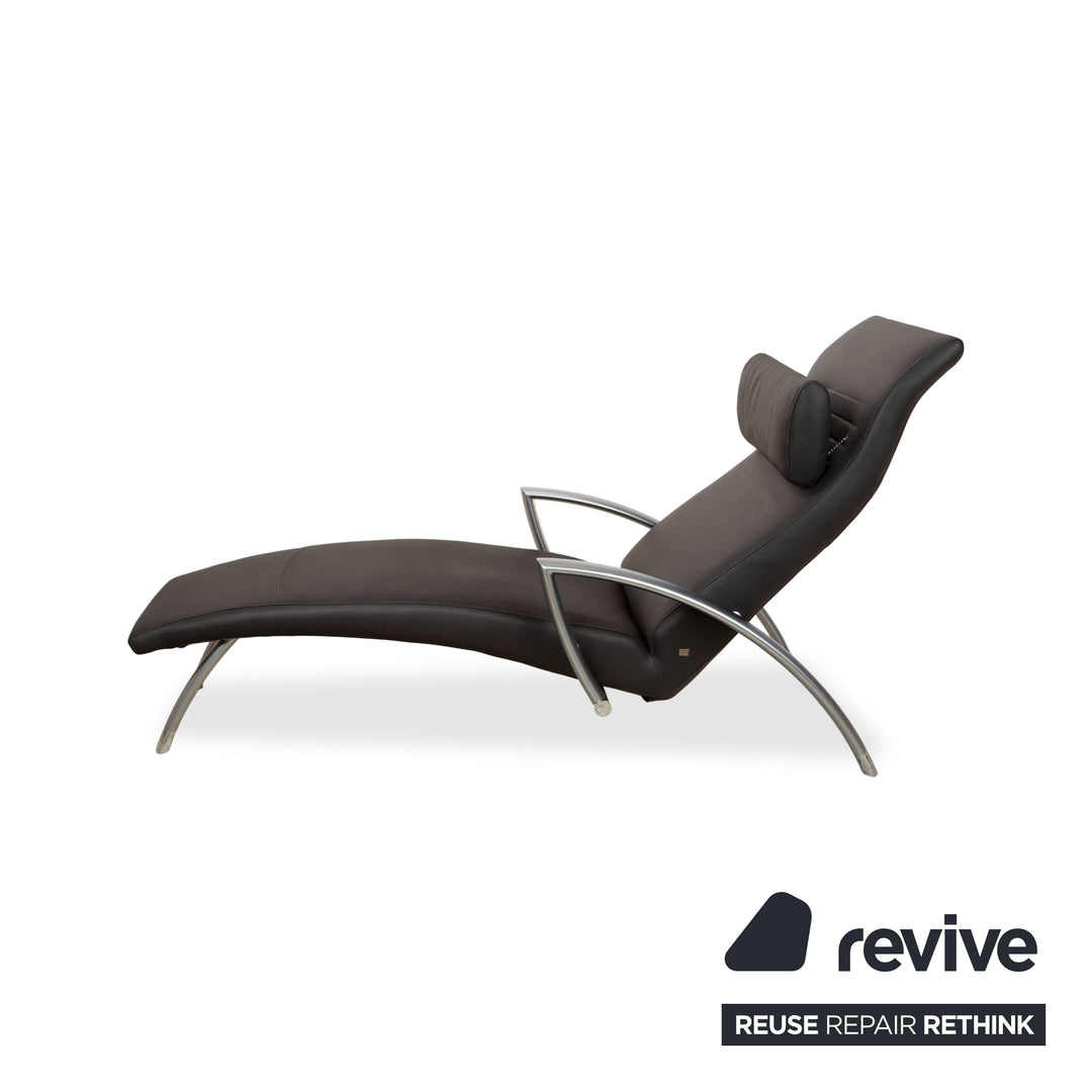 Sillón reclinable de cuero Rolf Benz 2600 negro, piel vegana gris antracita, tapizado nuevo GAVIN 117
