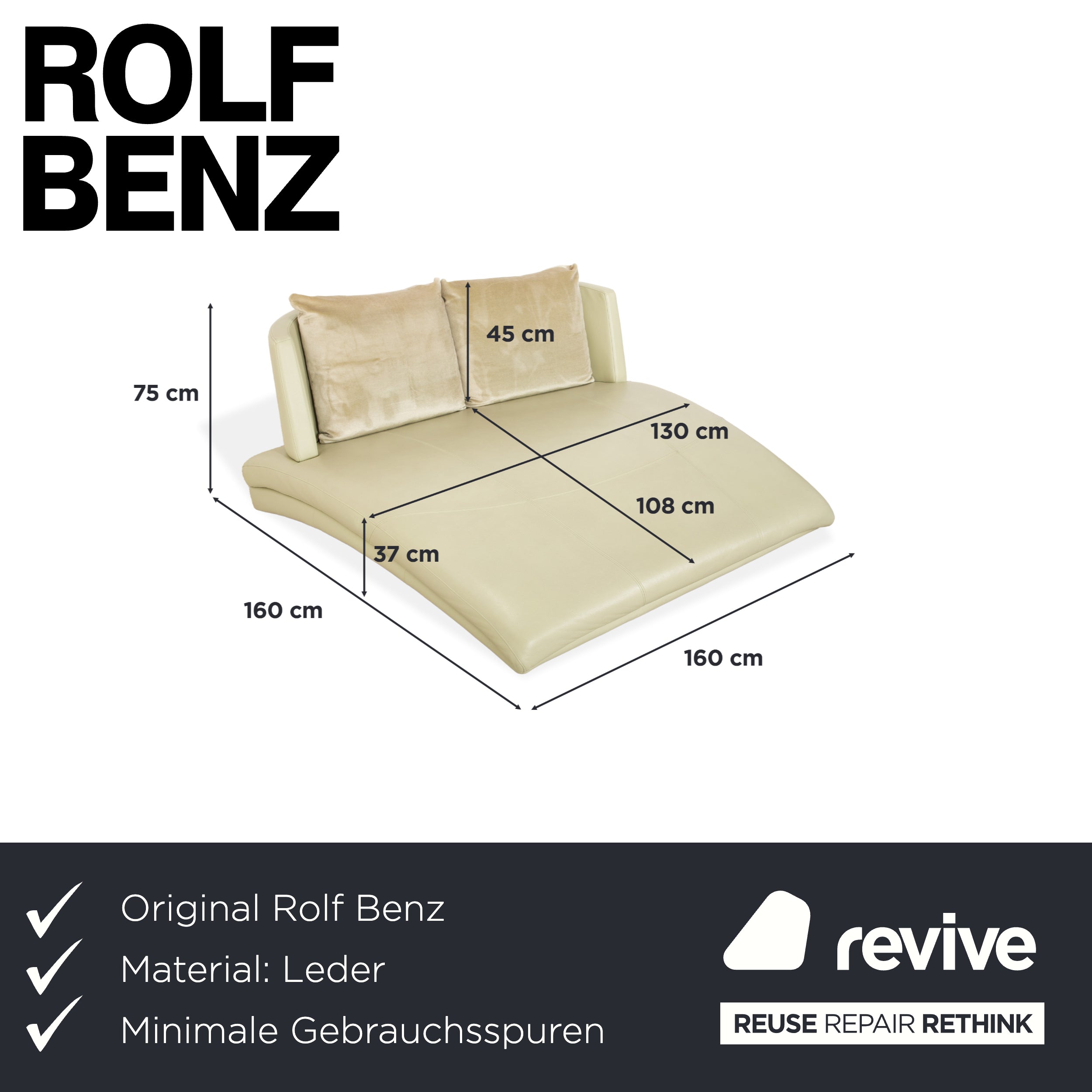Canapé-lit Rolf Benz 2800 en cuir beige pistache
