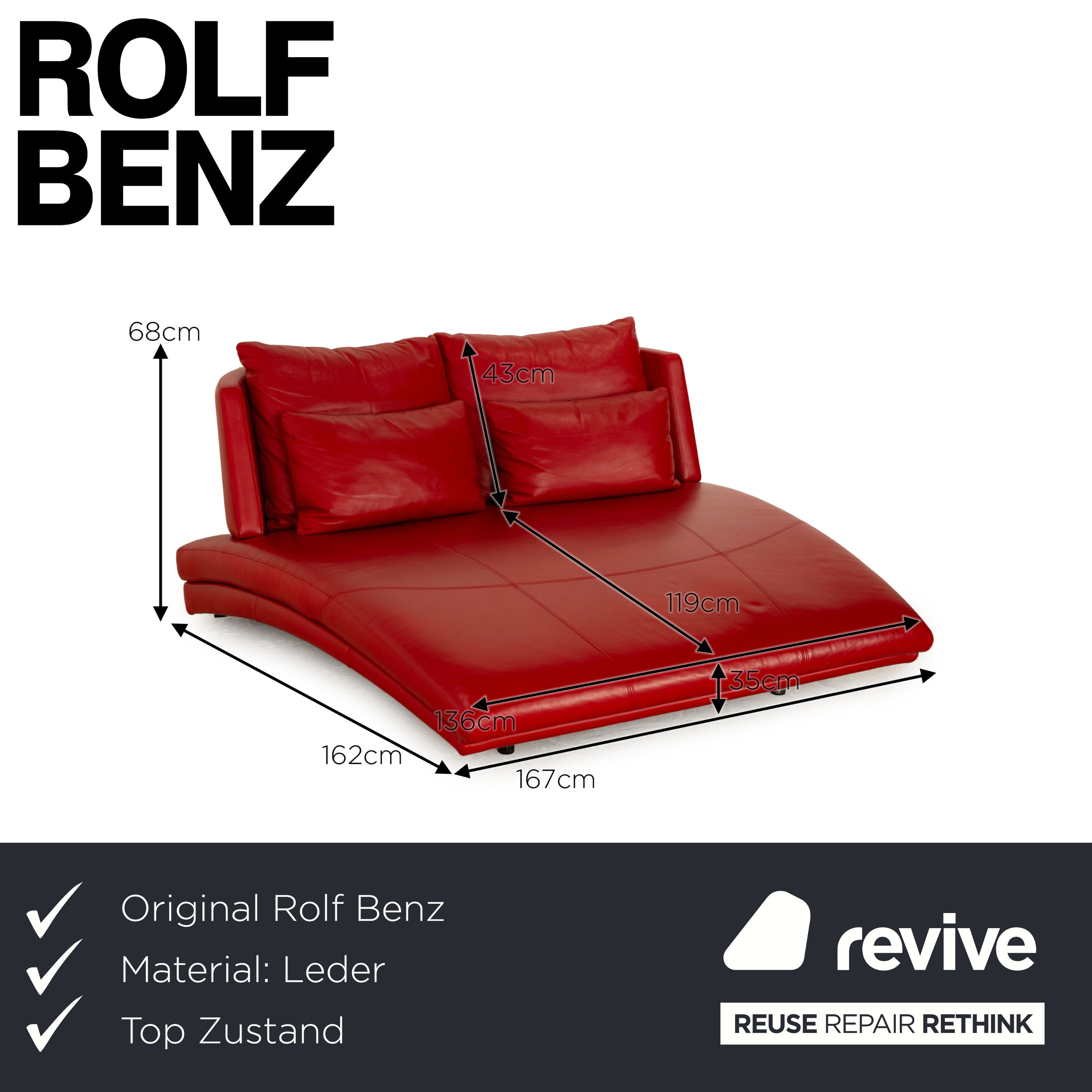 Rolf Benz 2800 Leder Liege Rot