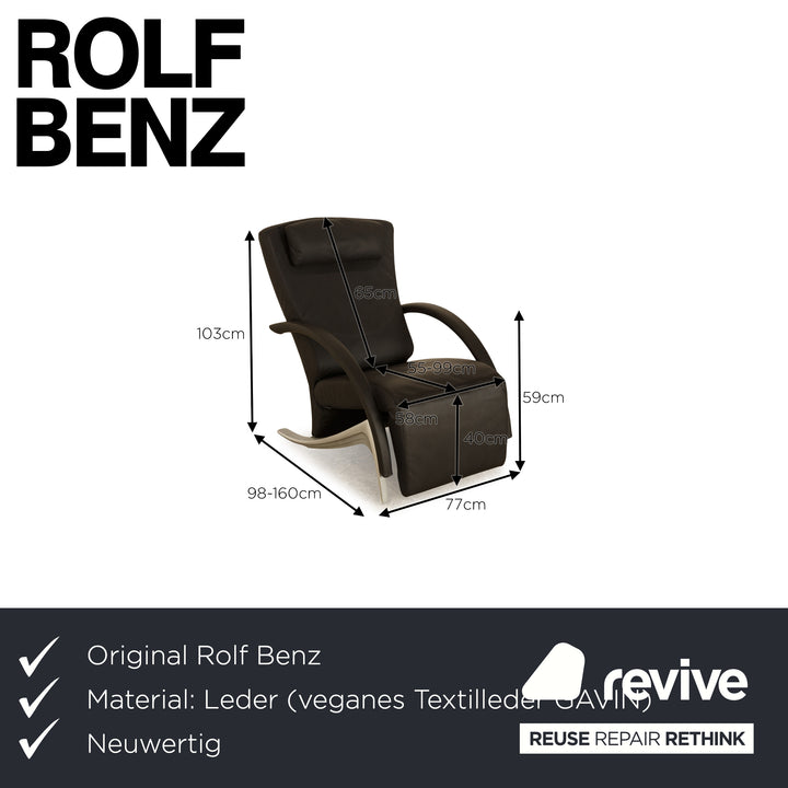 Chaise en cuir vegan Rolf Benz 3100 anthracite / noir fonction manuelle nouvelle housse