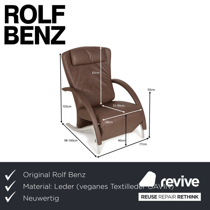 Fauteuil Rolf Benz 3100 en cuir vegan marron, fonction relaxation, chocolat moka, boue, nouvelle housse