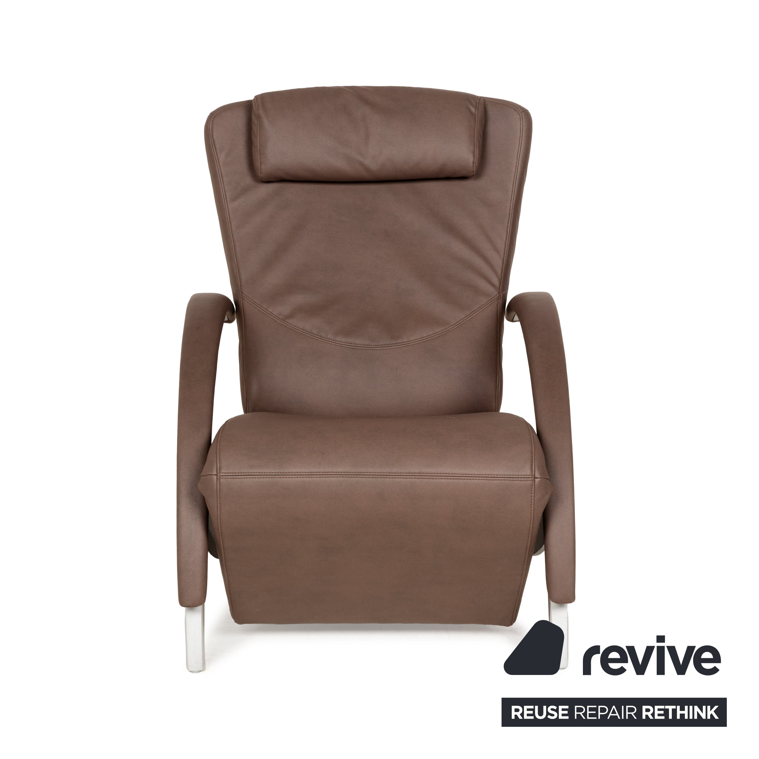 Fauteuil Rolf Benz 3100 en cuir vegan marron, fonction relaxation, chocolat moka, boue, nouvelle housse