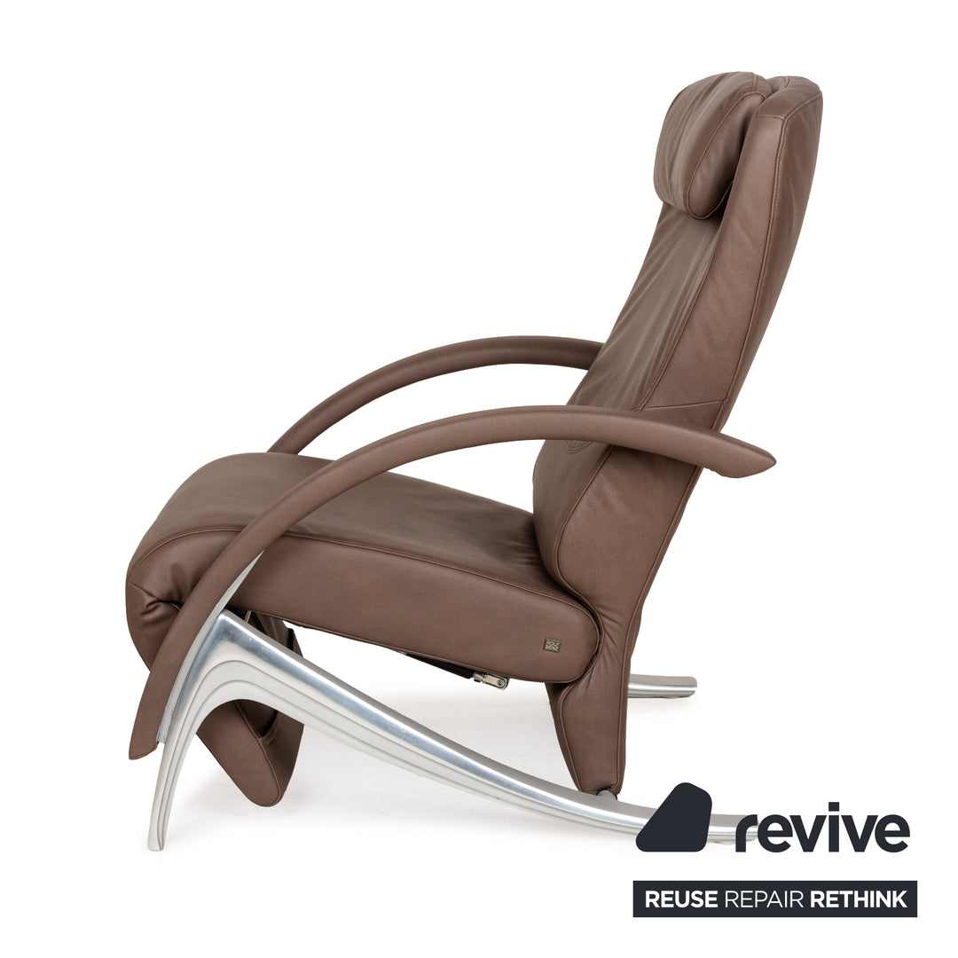 Fauteuil Rolf Benz 3100 en cuir vegan marron, fonction relaxation, chocolat moka, boue, nouvelle housse