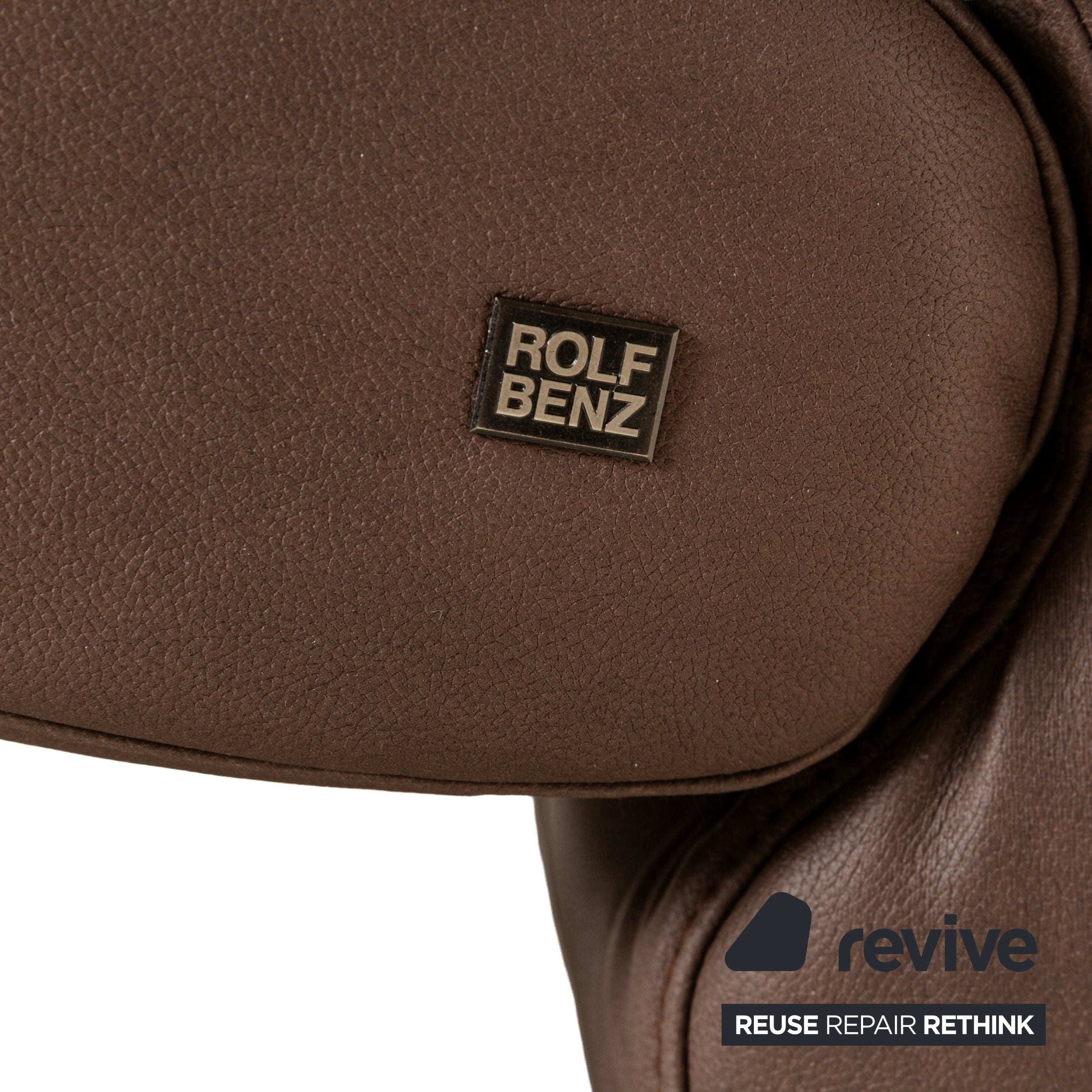 Fauteuil Rolf Benz 3100 en cuir vegan marron, fonction relaxation, chocolat moka, boue, nouvelle housse