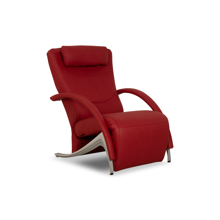 Fauteuil Rolf Benz 3100 en cuir vegan rouge avec fonction relaxation et nouvelle housse