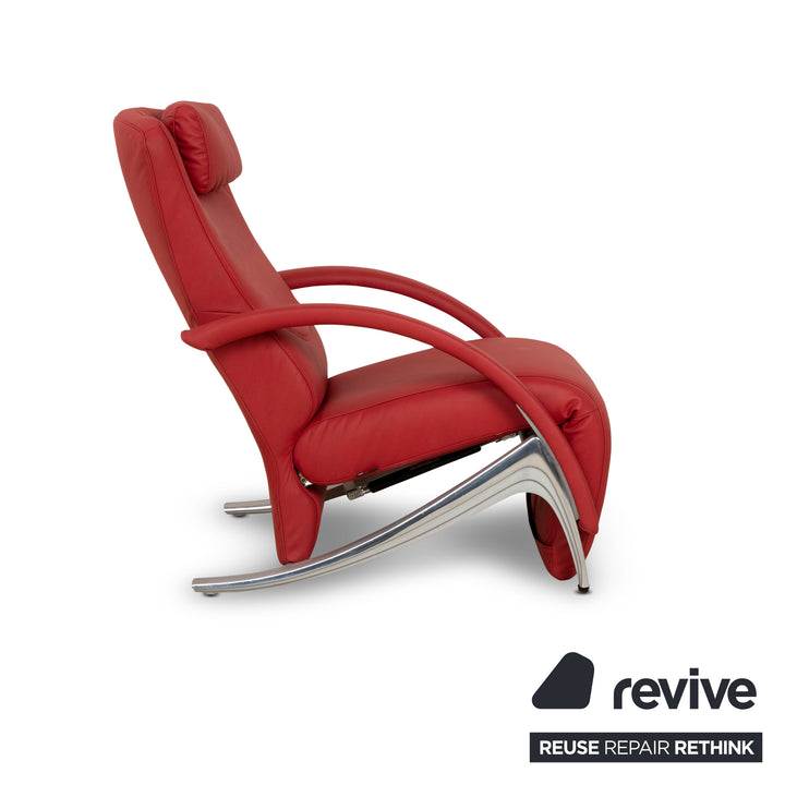 Rolf Benz 3100 fauteuil rood veganistisch leer relaxfunctie opnieuw gestoffeerd