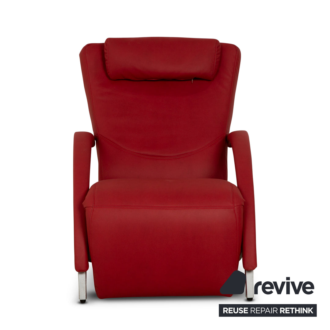 Fauteuil Rolf Benz 3100 en cuir vegan rouge avec fonction relaxation et nouvelle housse