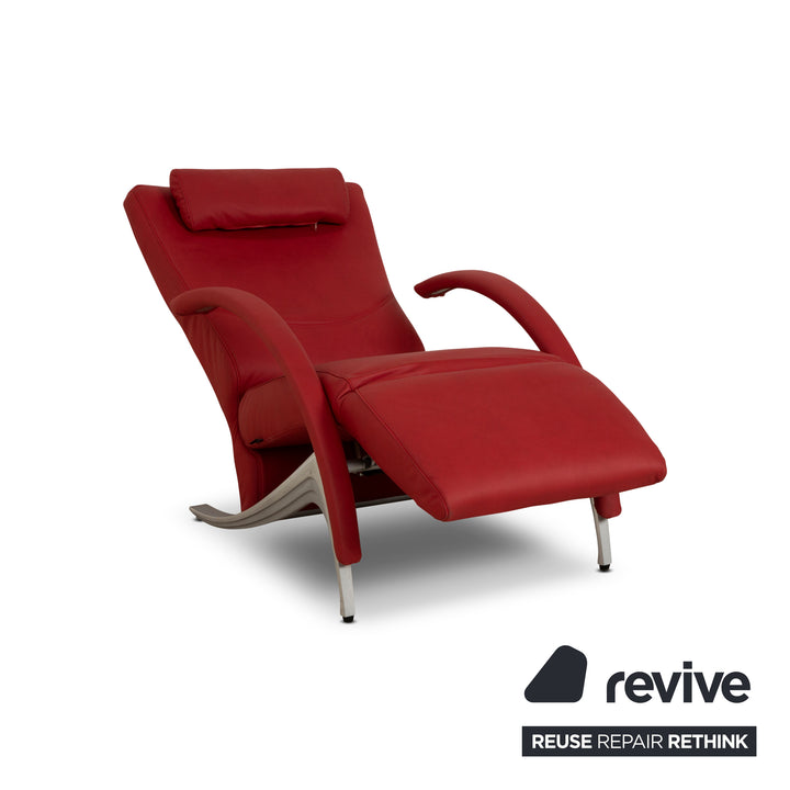 Fauteuil Rolf Benz 3100 en cuir vegan rouge avec fonction relaxation et nouvelle housse