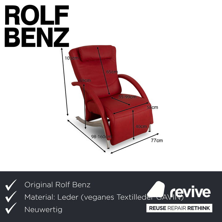 Fauteuil Rolf Benz 3100 en cuir vegan rouge avec fonction relaxation et nouvelle housse