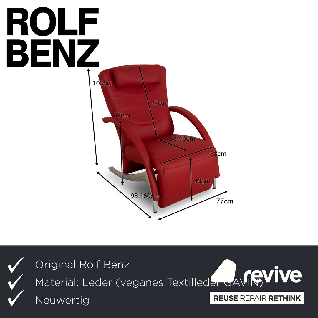 Fauteuil Rolf Benz 3100 en cuir vegan rouge avec fonction relaxation et nouvelle housse