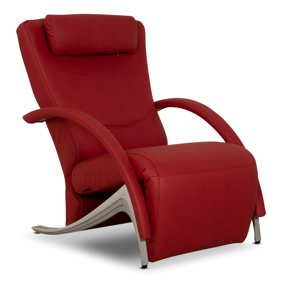 Fauteuil Rolf Benz 3100 en cuir vegan rouge avec fonction relaxation et nouvelle housse