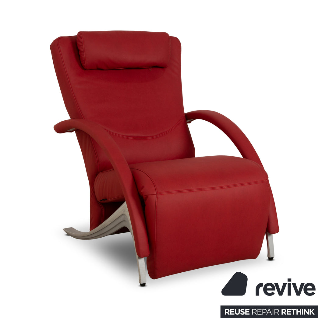 Fauteuil Rolf Benz 3100 en cuir vegan rouge avec fonction relaxation et nouvelle housse