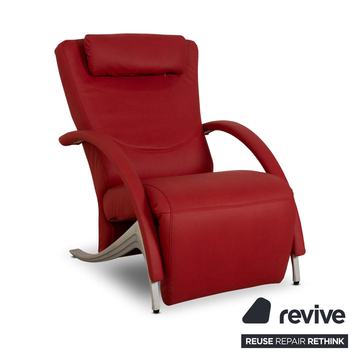 Fauteuil Rolf Benz 3100 en cuir vegan rouge avec fonction relaxation et nouvelle housse
