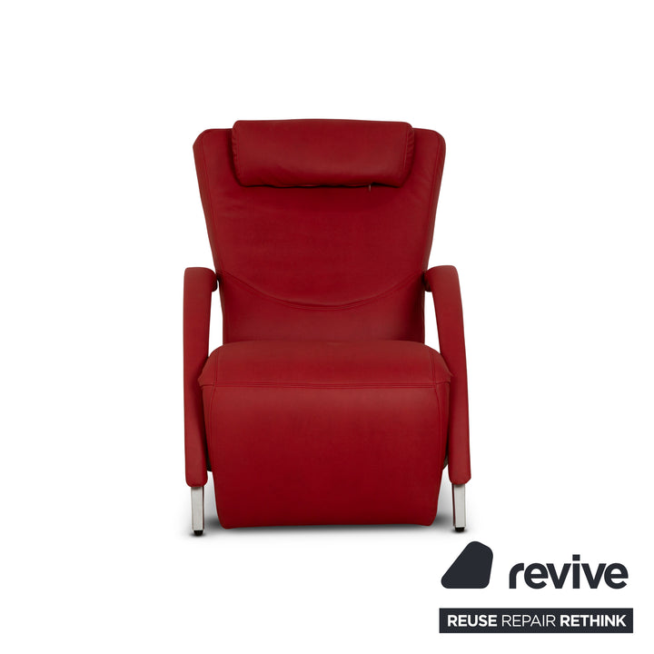 Fauteuil Rolf Benz 3100 en cuir vegan rouge avec fonction relaxation et nouvelle housse