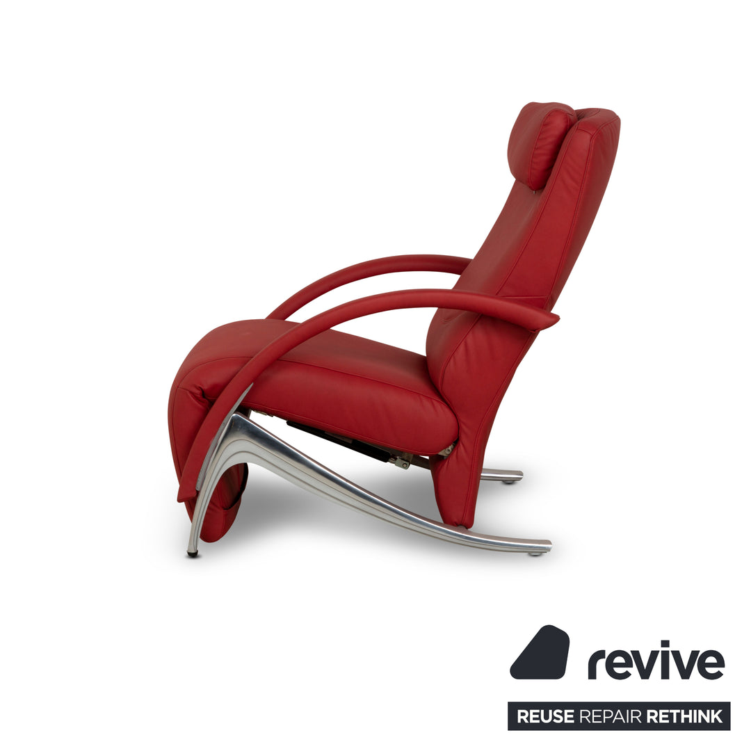 Fauteuil Rolf Benz 3100 en cuir vegan rouge avec fonction relaxation et nouvelle housse