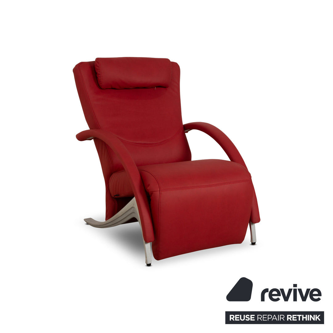 Fauteuil Rolf Benz 3100 en cuir vegan rouge avec fonction relaxation et nouvelle housse