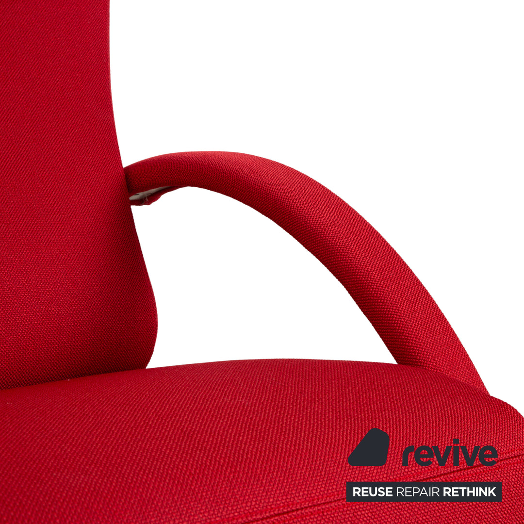 Fauteuil Rolf Benz 3100, tissu rouge et argent, fonction manuelle, retapissé