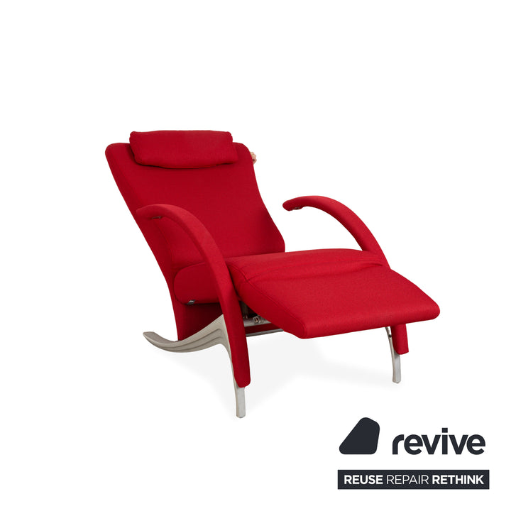 Fauteuil Rolf Benz 3100, tissu rouge et argent, fonction manuelle, retapissé