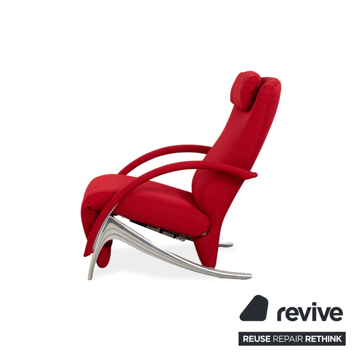 Fauteuil Rolf Benz 3100, tissu rouge et argent, fonction manuelle, retapissé