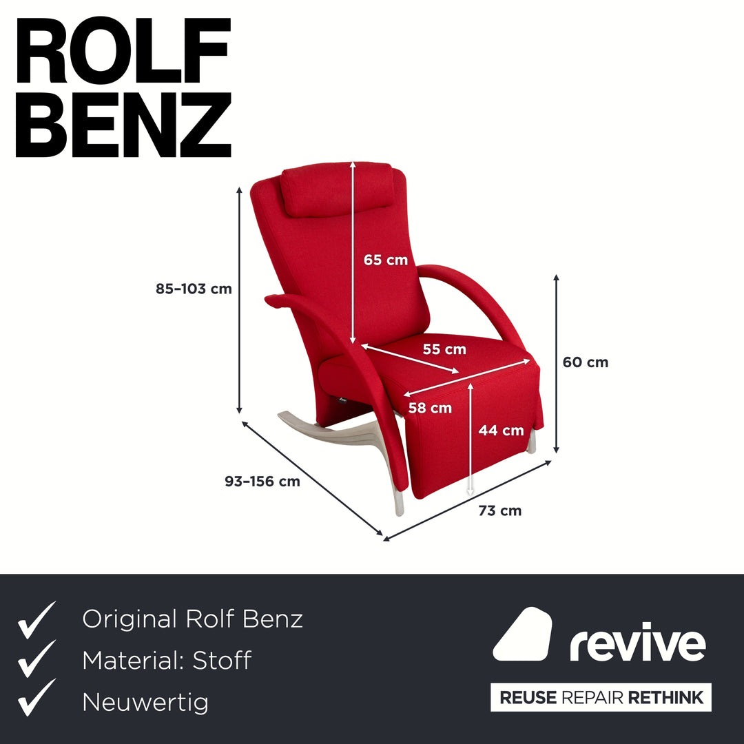 Fauteuil Rolf Benz 3100, tissu rouge et argent, fonction manuelle, retapissé
