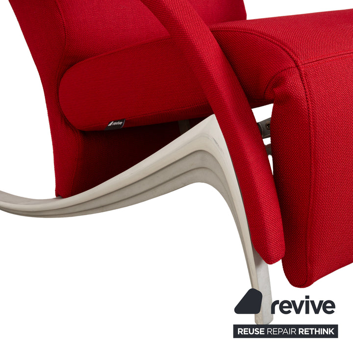 Fauteuil Rolf Benz 3100, tissu rouge et argent, fonction manuelle, retapissé