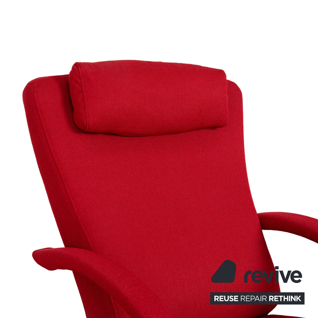 Fauteuil Rolf Benz 3100, tissu rouge et argent, fonction manuelle, retapissé