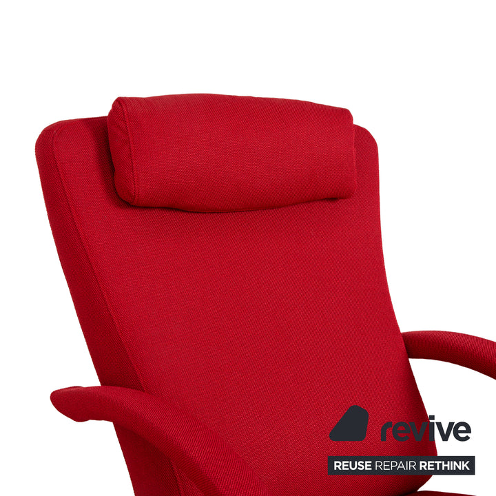 Fauteuil Rolf Benz 3100, tissu rouge et argent, fonction manuelle, retapissé