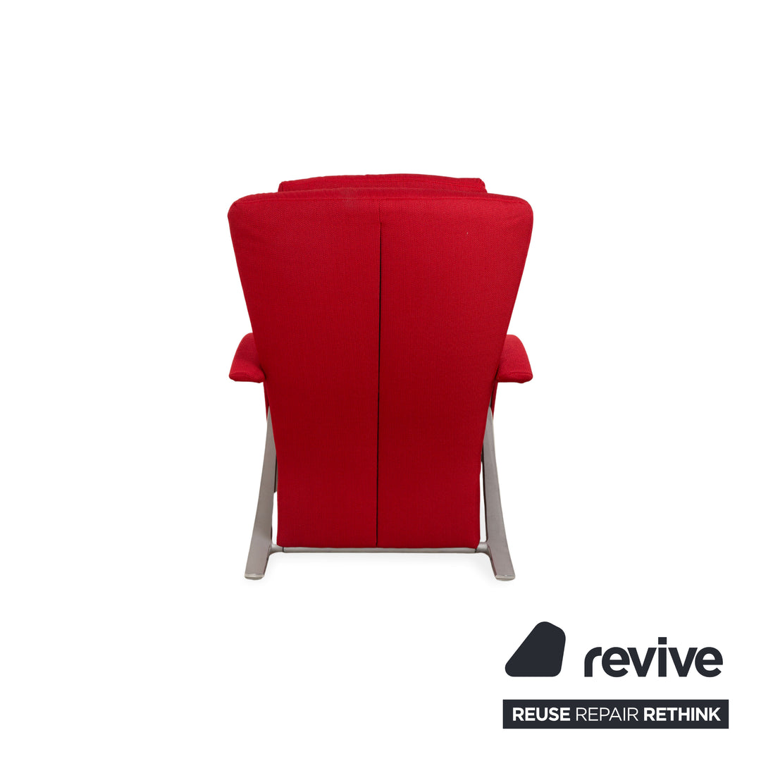 Fauteuil Rolf Benz 3100, tissu rouge et argent, fonction manuelle, retapissé