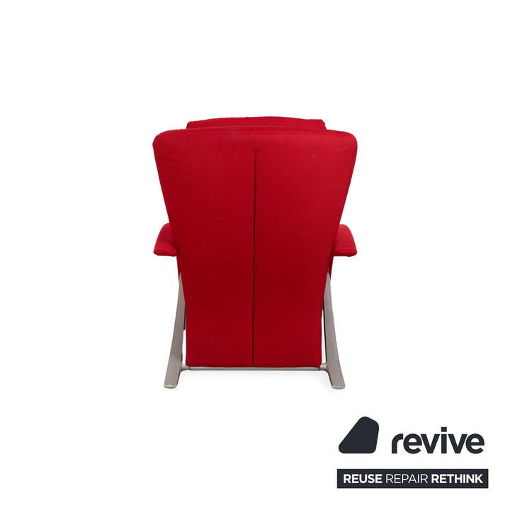 Fauteuil Rolf Benz 3100, tissu rouge et argent, fonction manuelle, retapissé