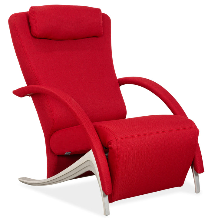 Fauteuil Rolf Benz 3100, tissu rouge et argent, fonction manuelle, retapissé