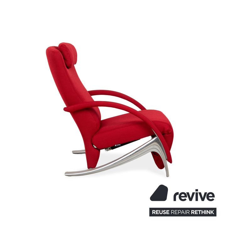 Fauteuil Rolf Benz 3100, tissu rouge et argent, fonction manuelle, retapissé