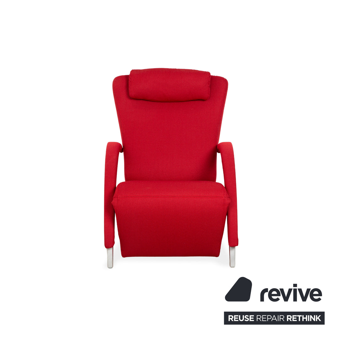 Fauteuil Rolf Benz 3100, tissu rouge et argent, fonction manuelle, retapissé