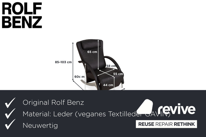 Rolf Benz 3100 Fauteuil cuir vegan anthracite noir retapissé