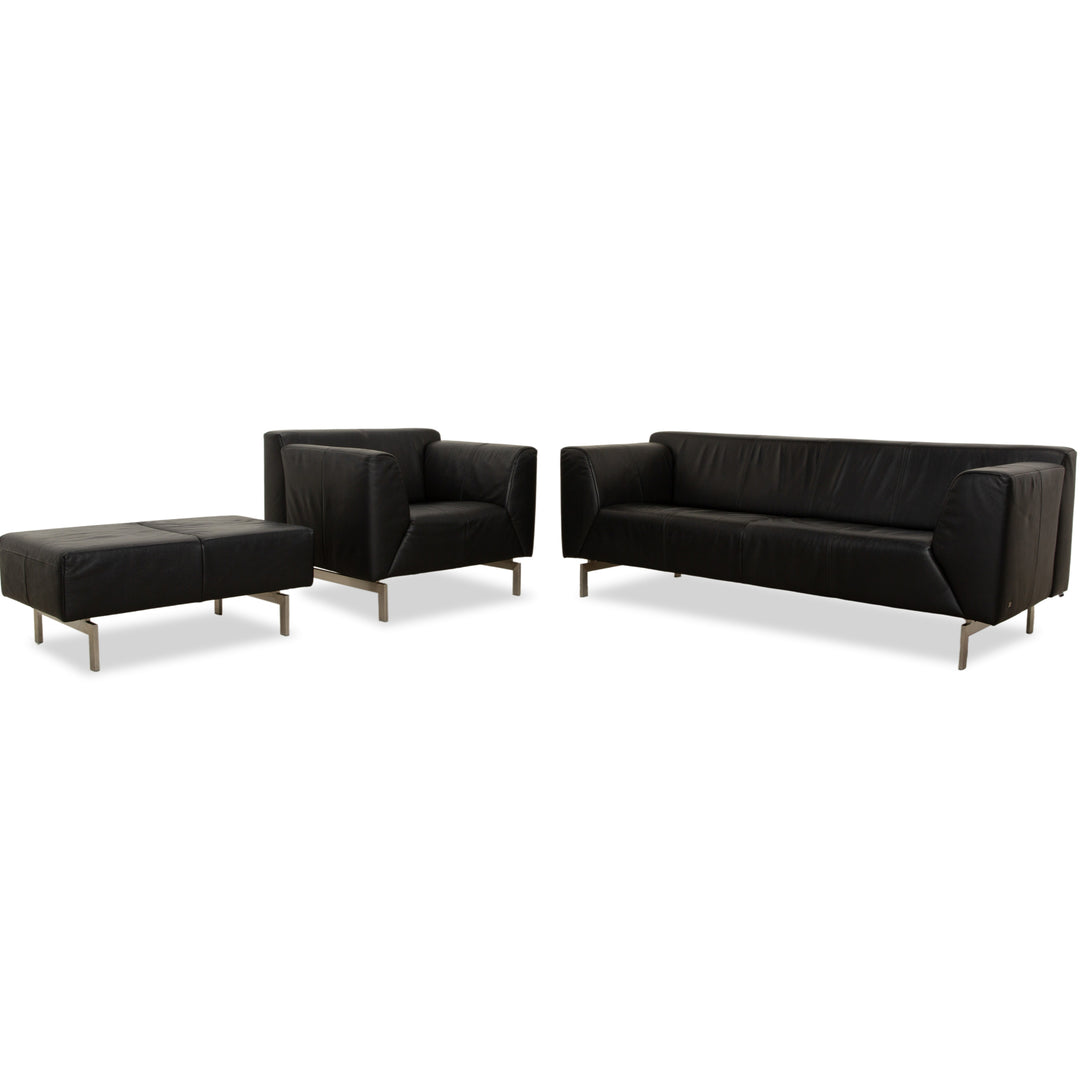 Rolf Benz 318 Linea Leder 1x Dreisitzer 1x Hocker 1x Sessel Schwarz Sofa Couch
