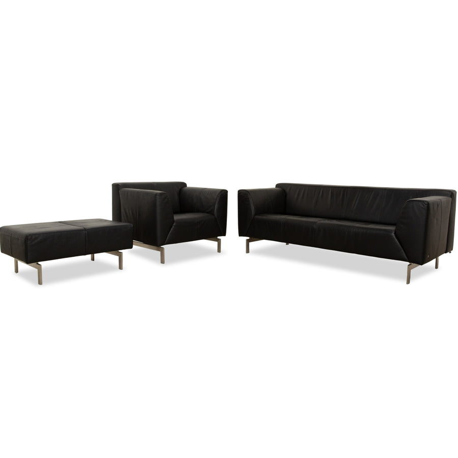 Rolf Benz 318 Linea Leder 1x Dreisitzer 1x Hocker 1x Sessel Schwarz Sofa Couch