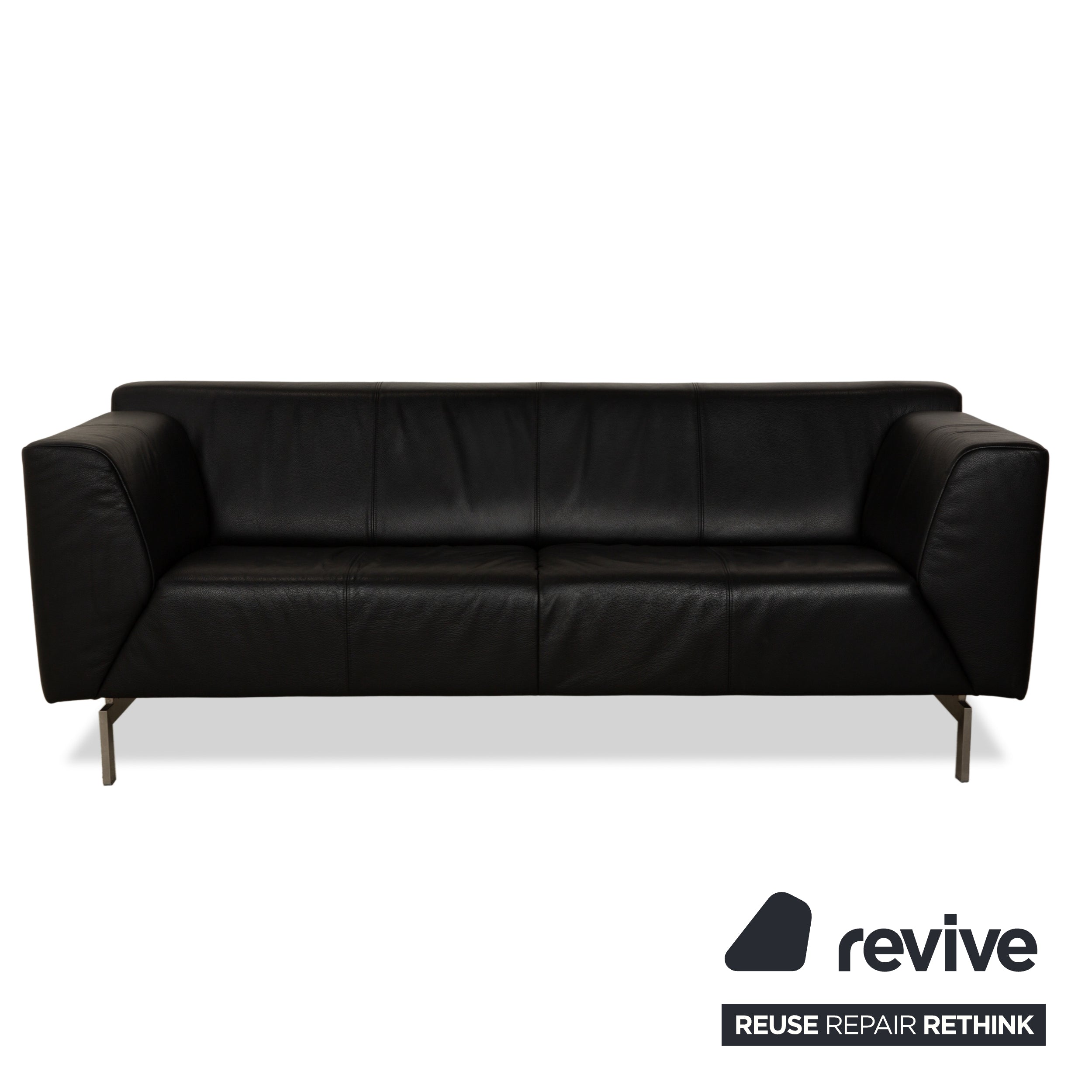 Rolf Benz 318 Linea Cuir 1x Trois places 1x Tabouret 1x Fauteuil Canapé Noir