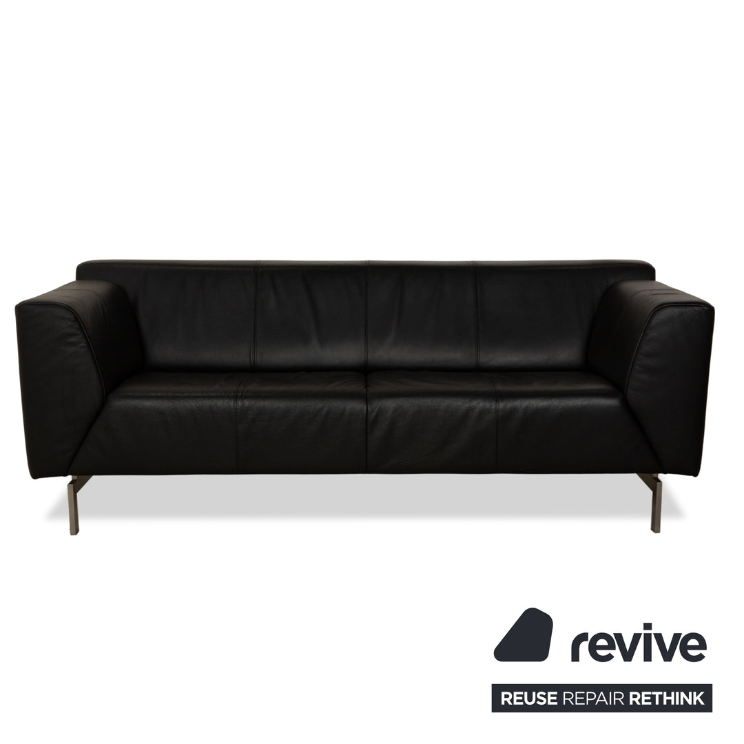 Rolf Benz 318 Linea Leder 1x Dreisitzer 1x Hocker 1x Sessel Schwarz Sofa Couch