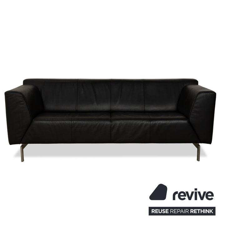 Rolf Benz 318 Linea Leder 1x Dreisitzer 1x Hocker 1x Sessel Schwarz Sofa Couch