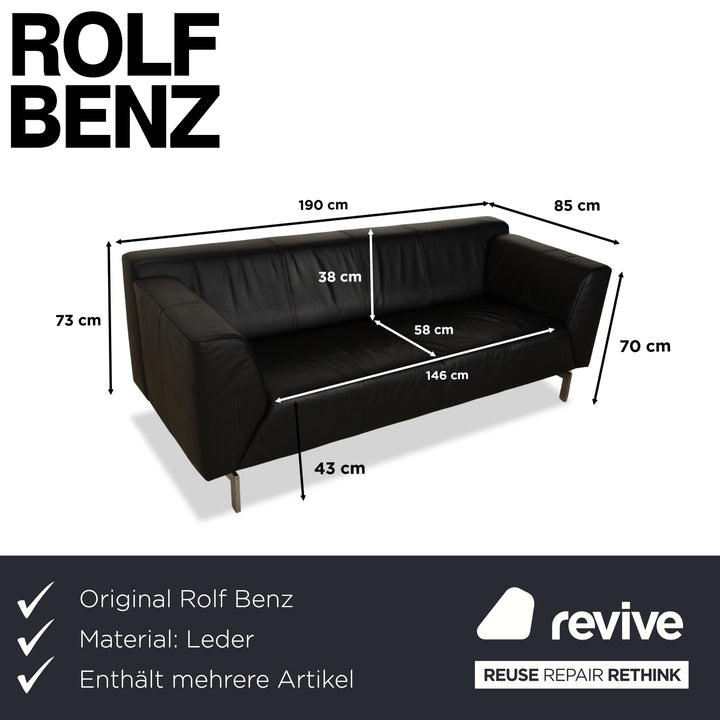 Rolf Benz 318 Linea Leder 1x Dreisitzer 1x Hocker 1x Sessel Schwarz Sofa Couch