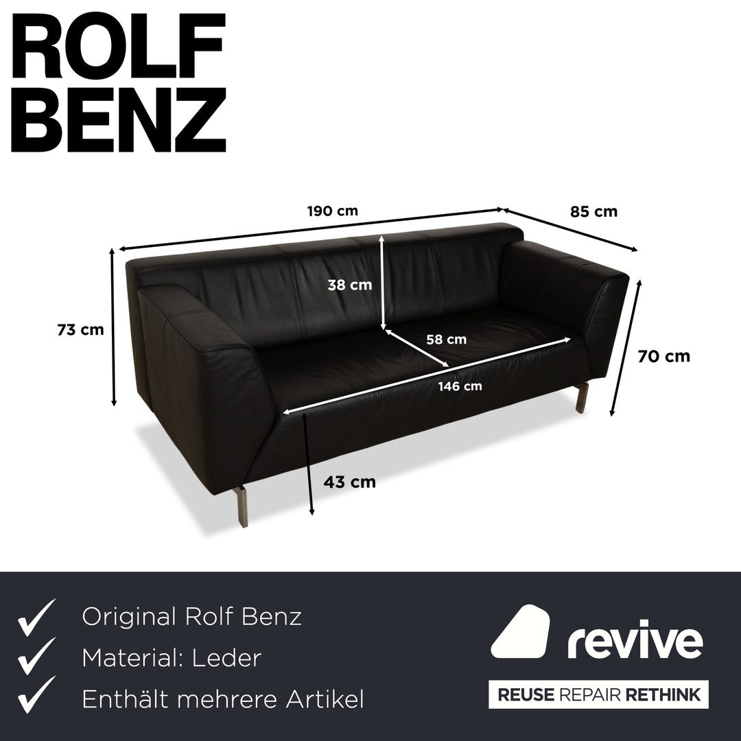 Rolf Benz 318 Linea Leder 1x Dreisitzer 1x Hocker 1x Sessel Schwarz Sofa Couch