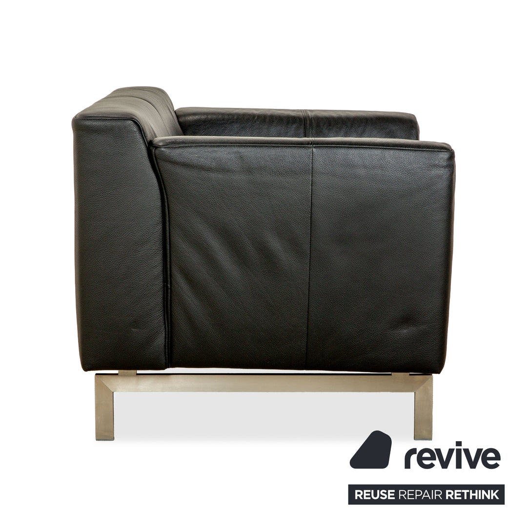 Rolf Benz 318 Linea Leder 1x Dreisitzer 1x Hocker 1x Sessel Schwarz Sofa Couch