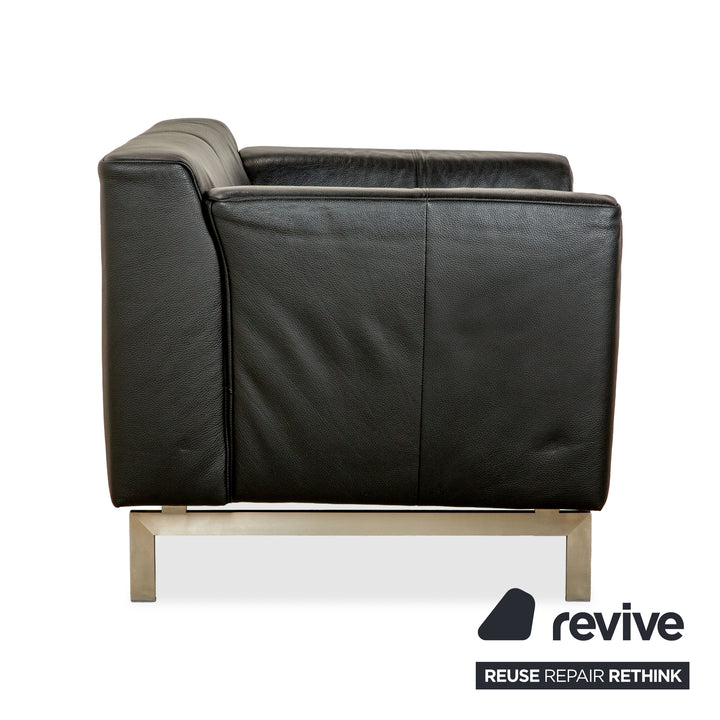 Rolf Benz 318 Linea Leder 1x Dreisitzer 1x Hocker 1x Sessel Schwarz Sofa Couch