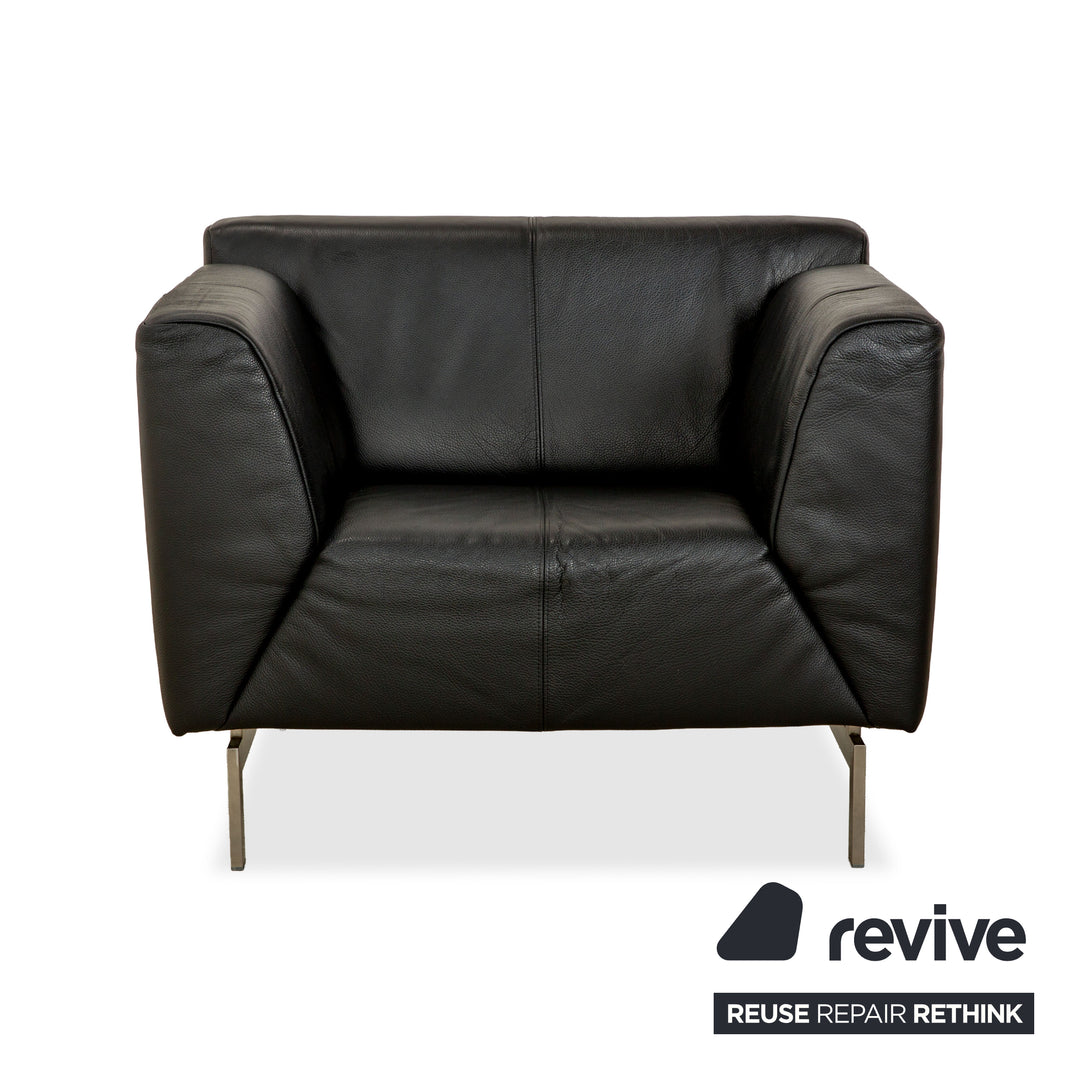 Rolf Benz 318 Linea Leder 1x Dreisitzer 1x Hocker 1x Sessel Schwarz Sofa Couch