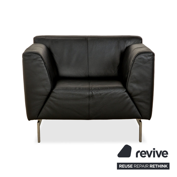 Rolf Benz 318 Linea Leder 1x Dreisitzer 1x Hocker 1x Sessel Schwarz Sofa Couch
