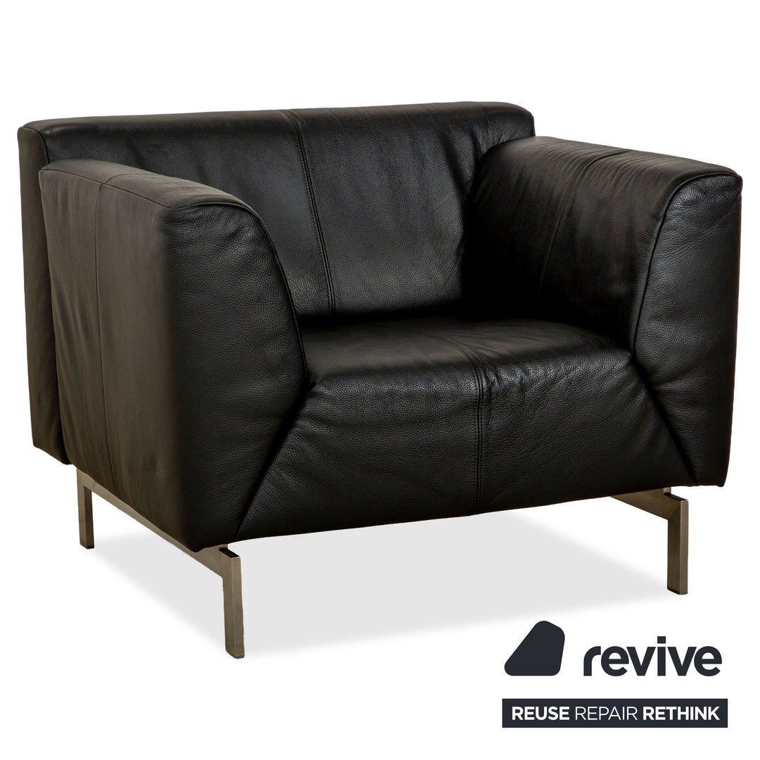 Rolf Benz 318 Linea Leder 1x Dreisitzer 1x Hocker 1x Sessel Schwarz Sofa Couch