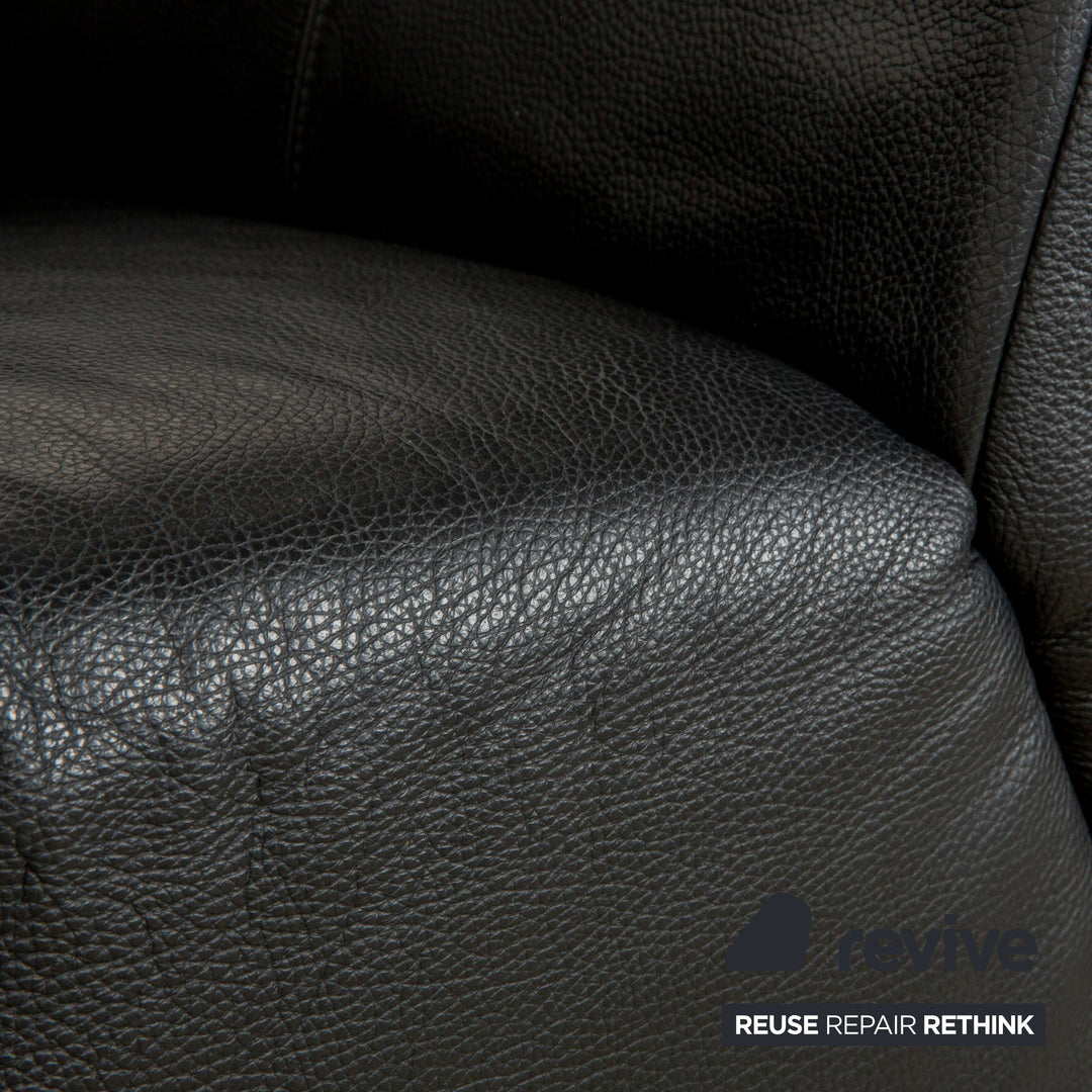 Rolf Benz 318 Linea Leder 1x Dreisitzer 1x Hocker 1x Sessel Schwarz Sofa Couch