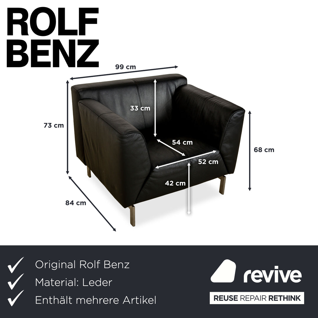 Rolf Benz 318 Linea Leder 1x Dreisitzer 1x Hocker 1x Sessel Schwarz Sofa Couch