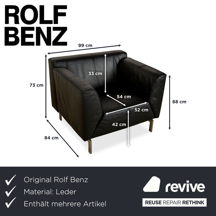 Rolf Benz 318 Linea Leder 1x Dreisitzer 1x Hocker 1x Sessel Schwarz Sofa Couch