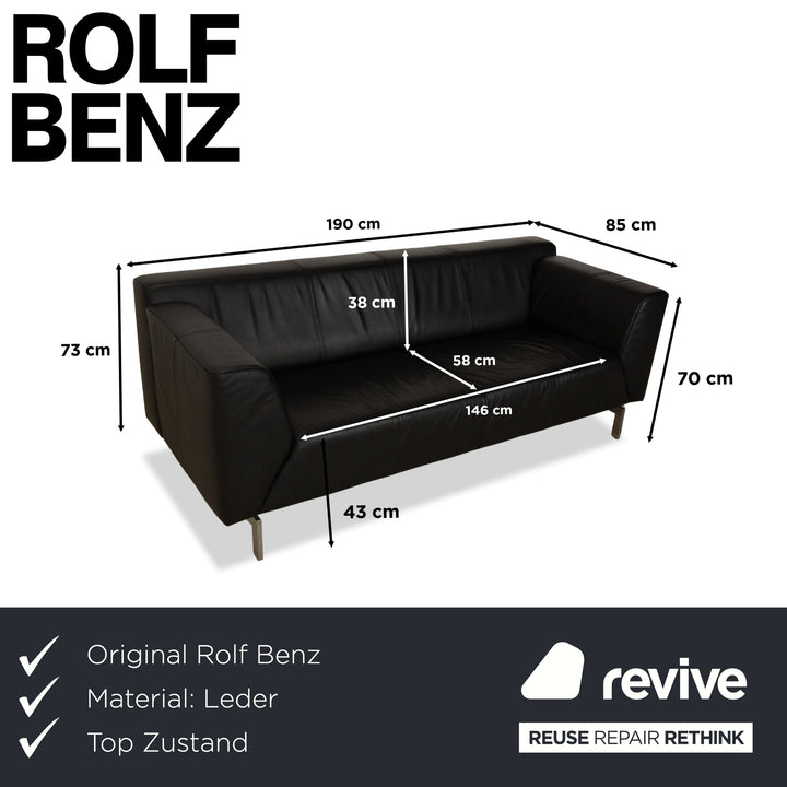 Canapé trois places en cuir noir Rolf Benz 318 Linea